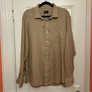 Untuckit Men’s Linen Long Sleeve Regular Fit Button Down Shirt Tan XXL